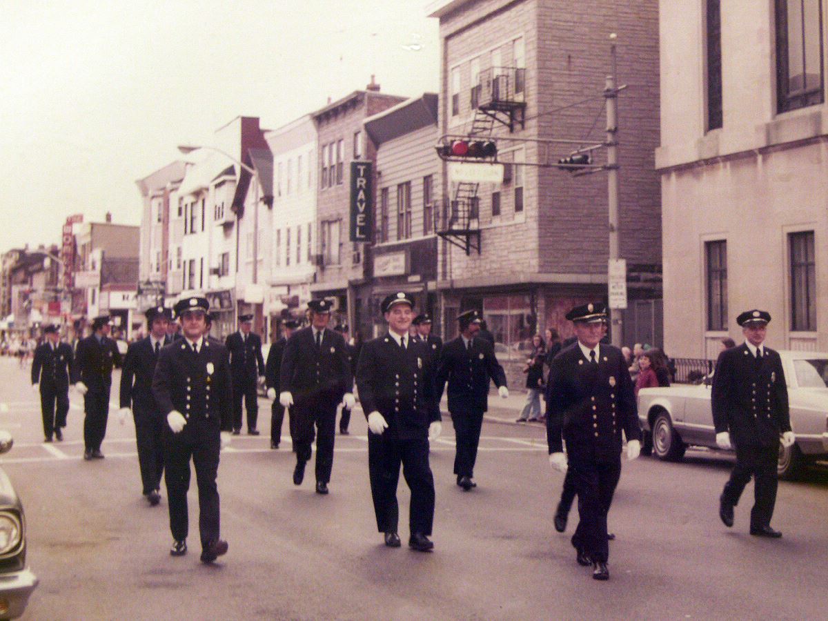 Vintage Photo of Harrison Fire Department Members in Parade