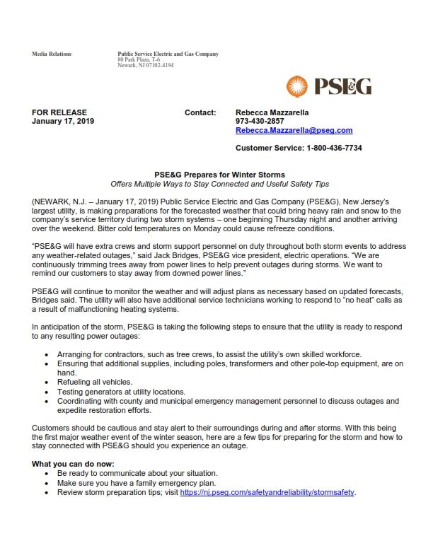 PSEG Winter Storm Release