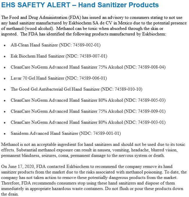 Safety Alert Hand Sanitizer Products